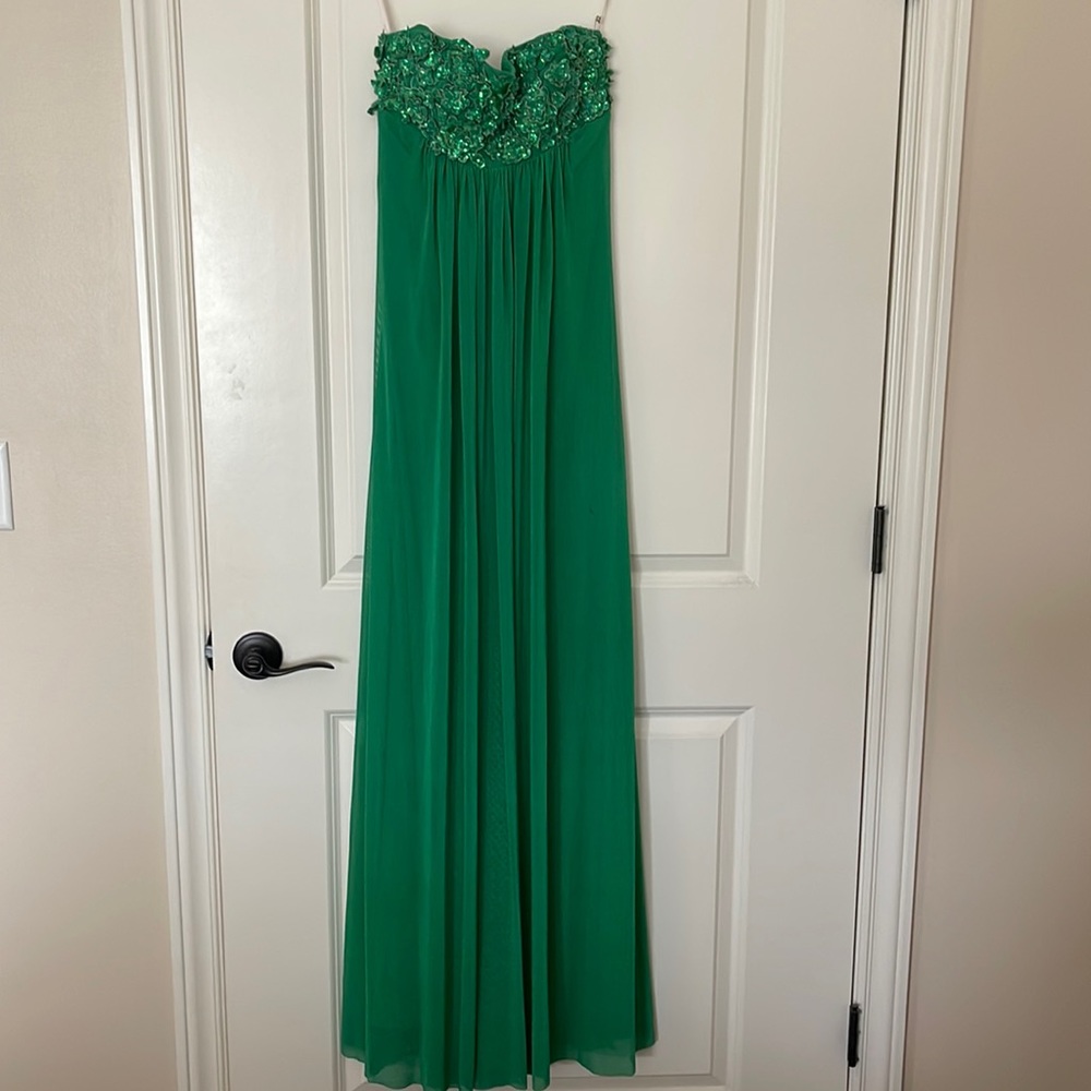 Jovani Formal green strapless gown..